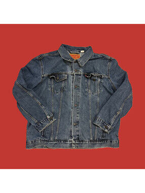 Levis Blue Denim Trucker Jacket Mens 3XL Medium Wash Red Tab Levis Denim Jacket